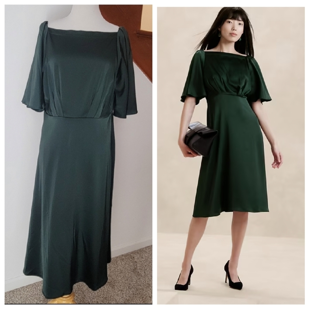 Banana‎ Republic Dress Size 10  Dark Juniper Green Flutter Sleeve New